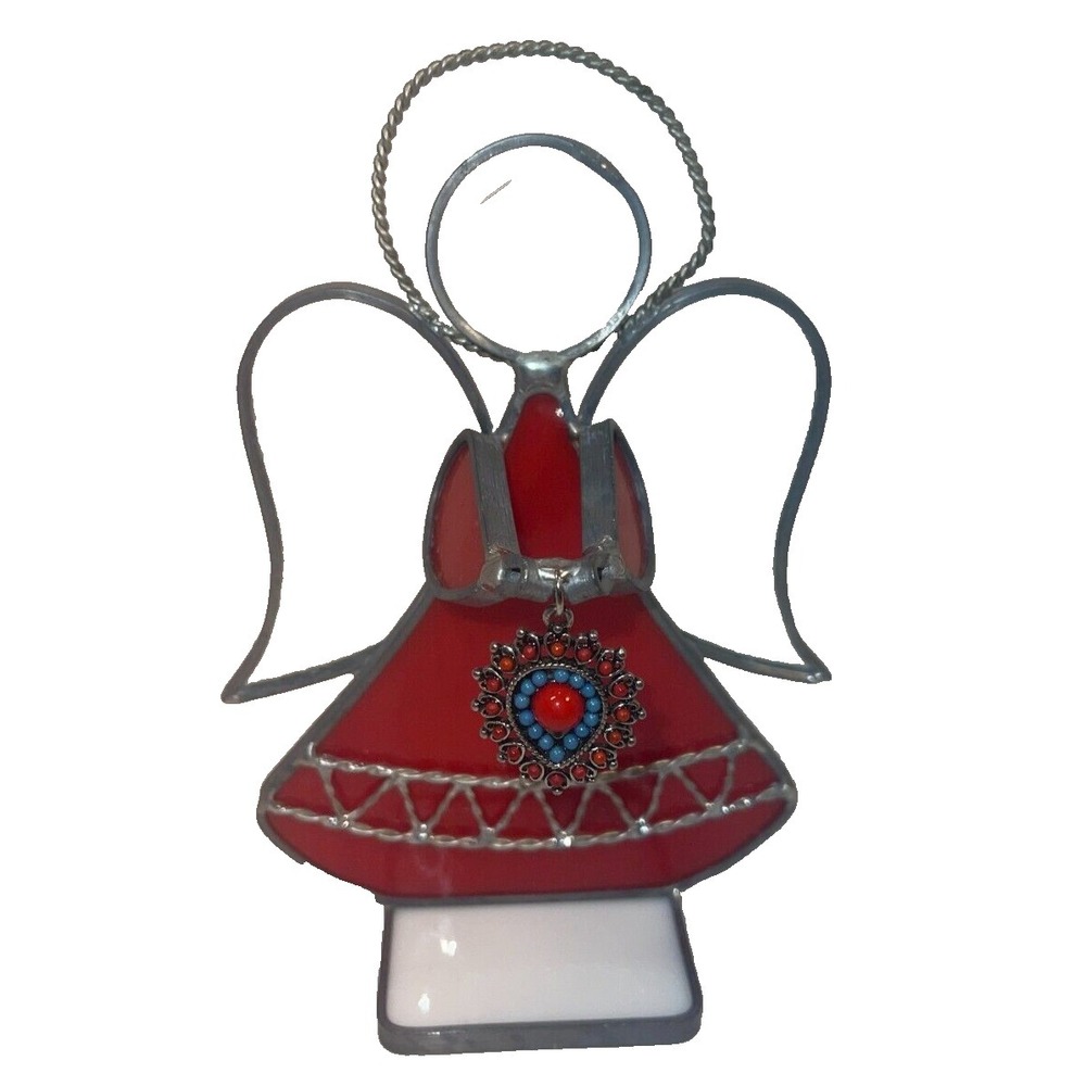 Stained Glass Red Angel Tear Drop Gem by Two Bears Glass 7'
